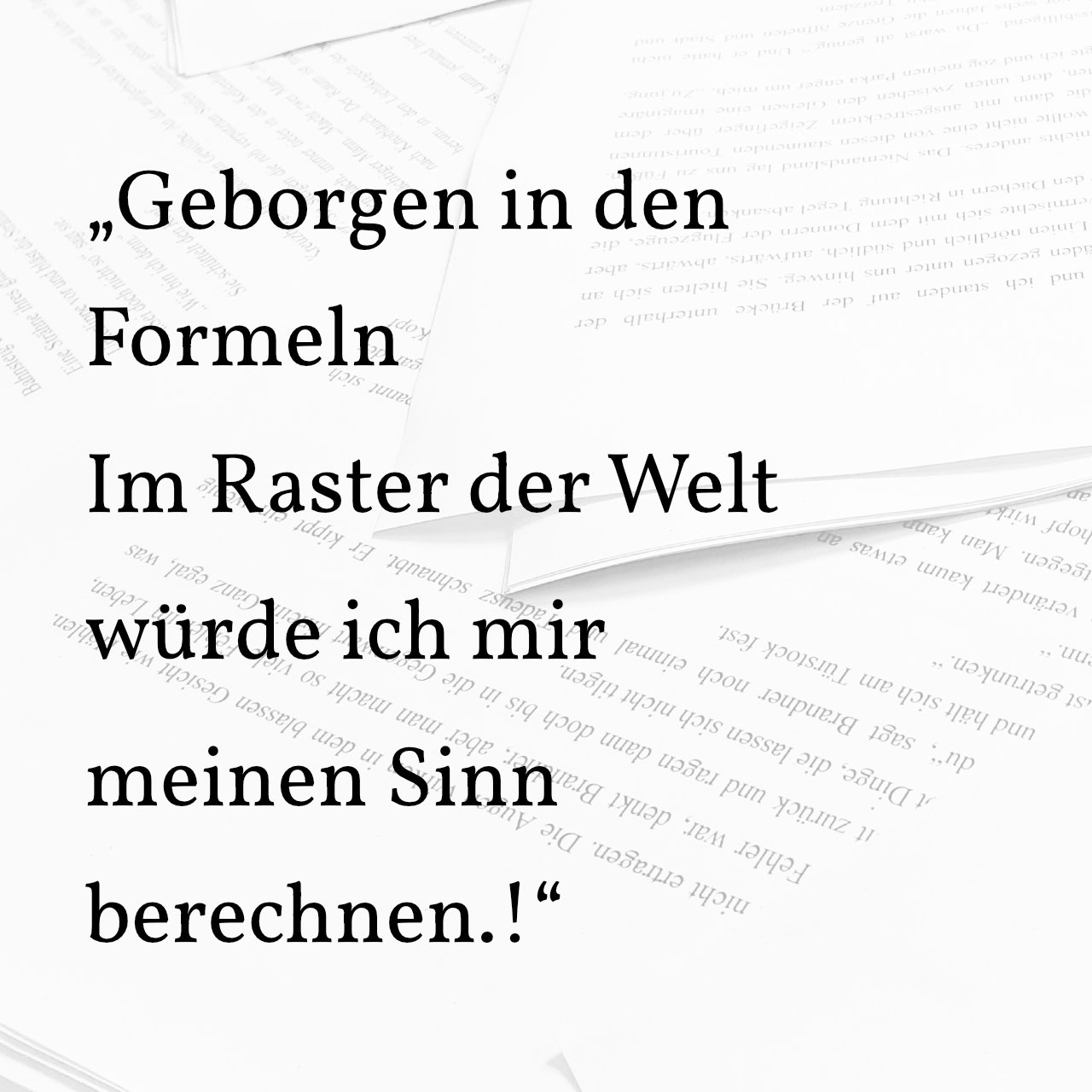 „Geborgen in den Formeln<br>Im Raster der Welt<br>würde ich mir<br>meinen Sinn berechnen.!“